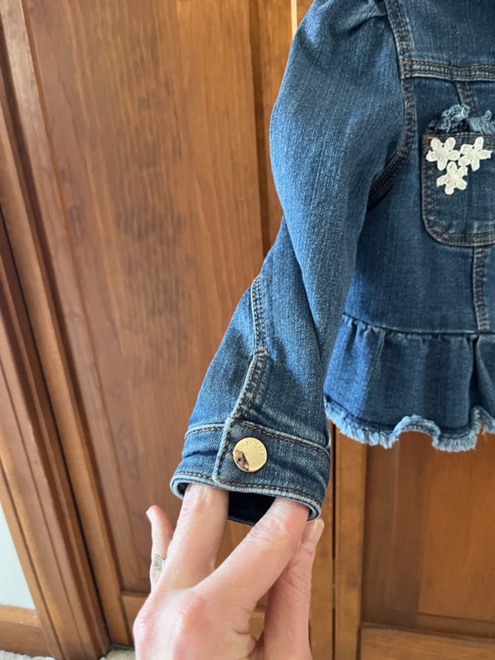 Mayoral Dark Blue Denim Jacket with White Lace Appliqué - Picture 8 of 12